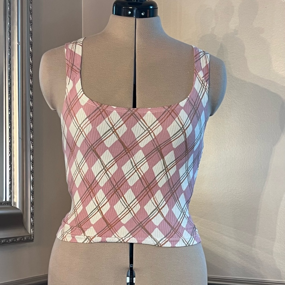 Croquette BDG Pink and White Fitted Crop Tank Top